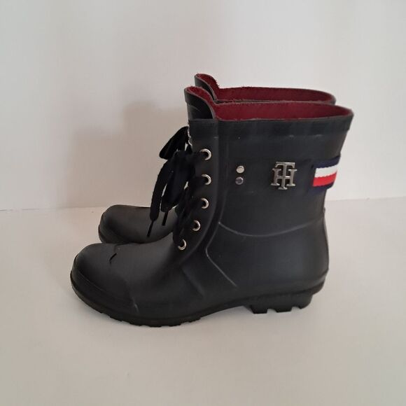 Tommy Hilfiger Boots Women's 7 Rubber Rain Waterproof Lace Up Classic Elegant - Picture 1 of 7